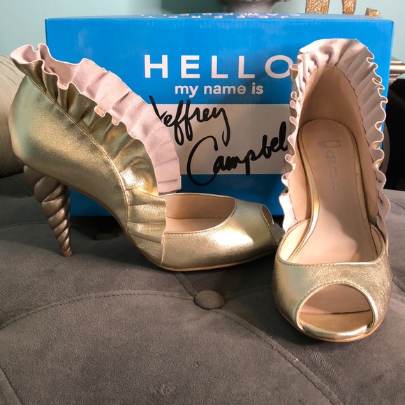 Jeffrey Campbell Shoes - Jeffrey Campbell Gold Peep Toe Heels Unicorn